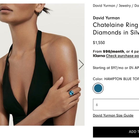 David Yurman Sterling Silver Diamond Blue Topaz 14mm Chatelaine Ring Size 6.5 - Picture 7 of 7